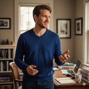 Club Room Men's Size Small Wool Blend V-Neck Royal Blue Pullover Sweater